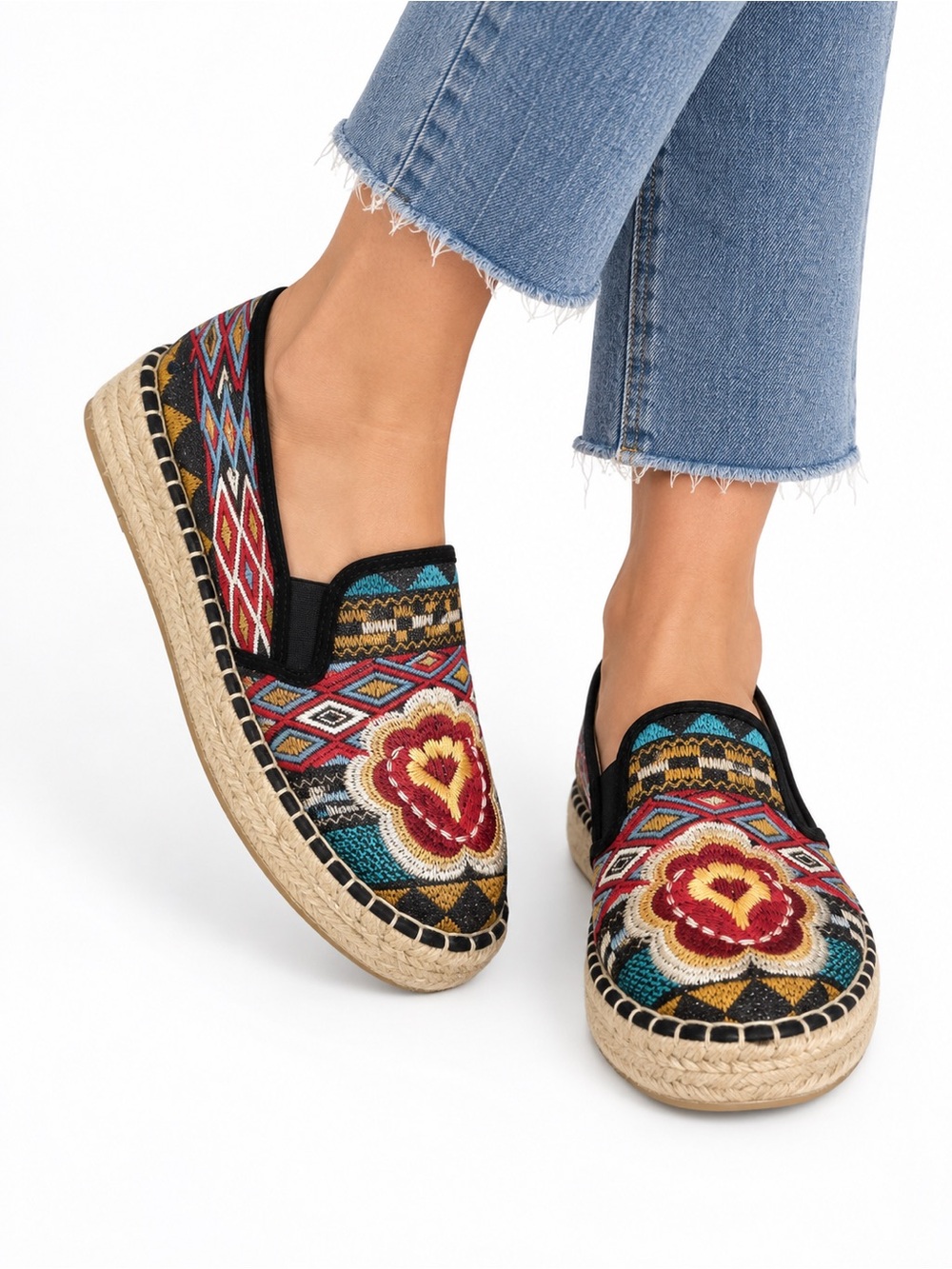 Johnny Was Aldorva Embroidered Espadrille Slip-On Shoes Size 41